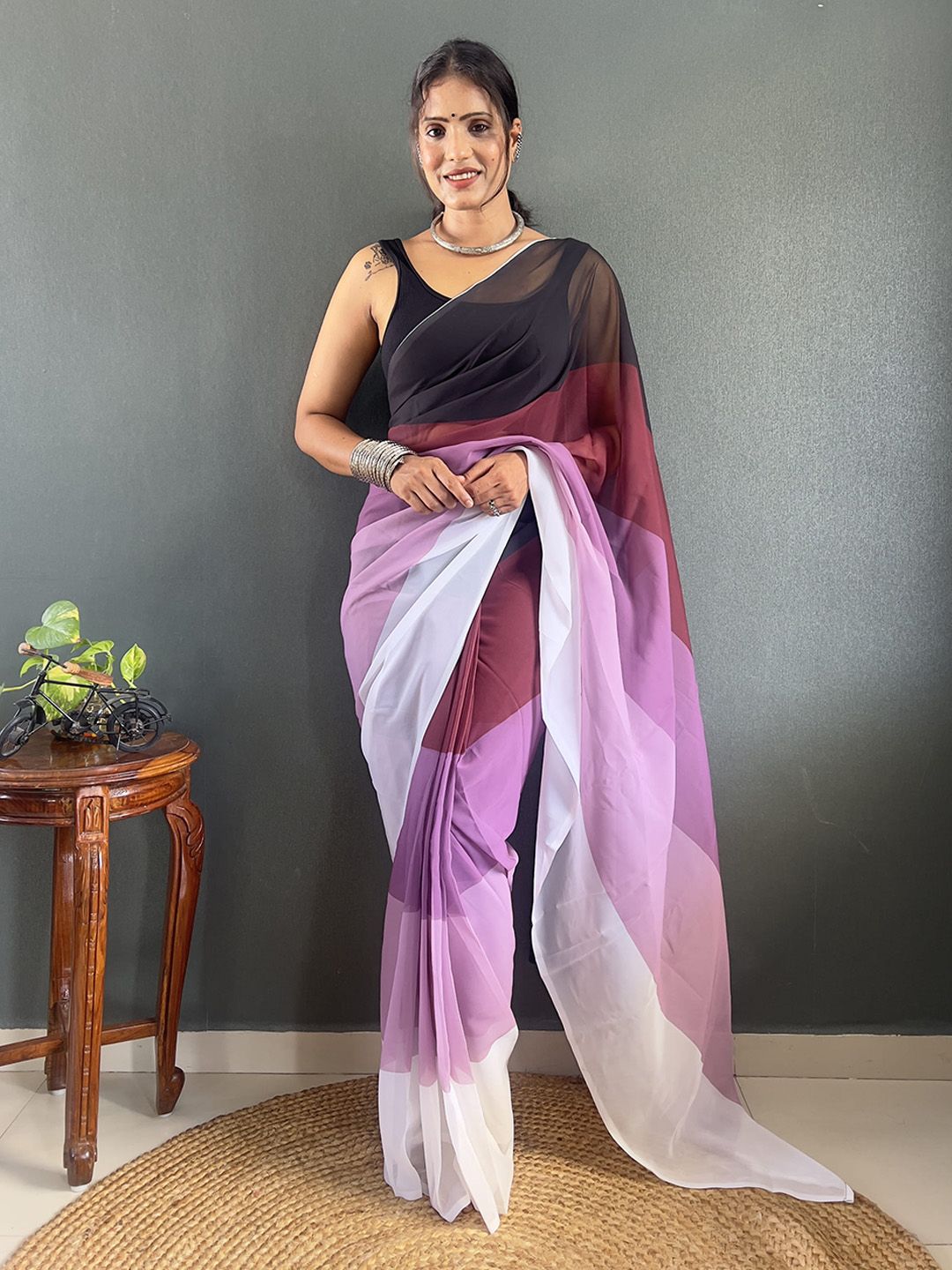 HERE&NOW Ombre Dyed Ready to Wear Saree with Blouse Piece-picture-10