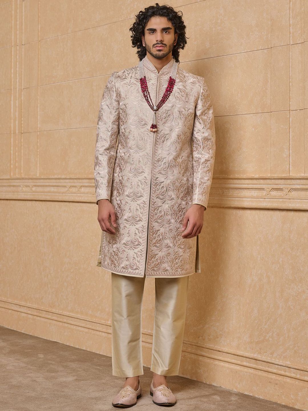Tasva Woven Design Sherwani Set-image-7