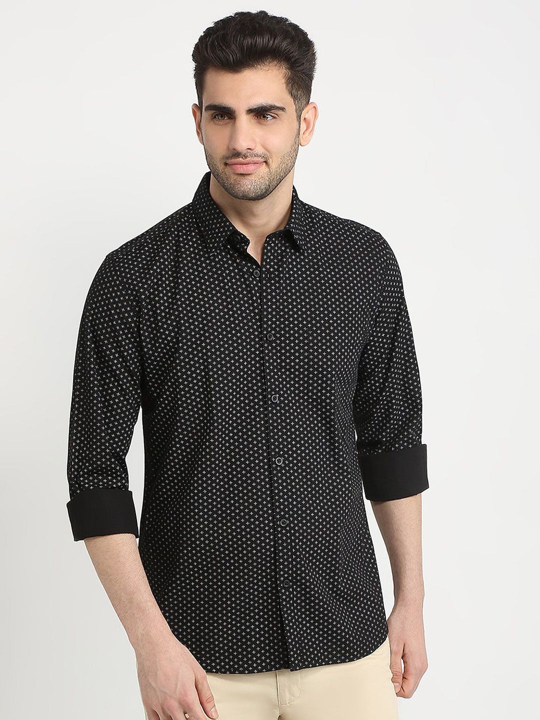 Parx Micro Ditsy Printed Spread Collar Pure Cotton Slim Fit Shirt-picture-24