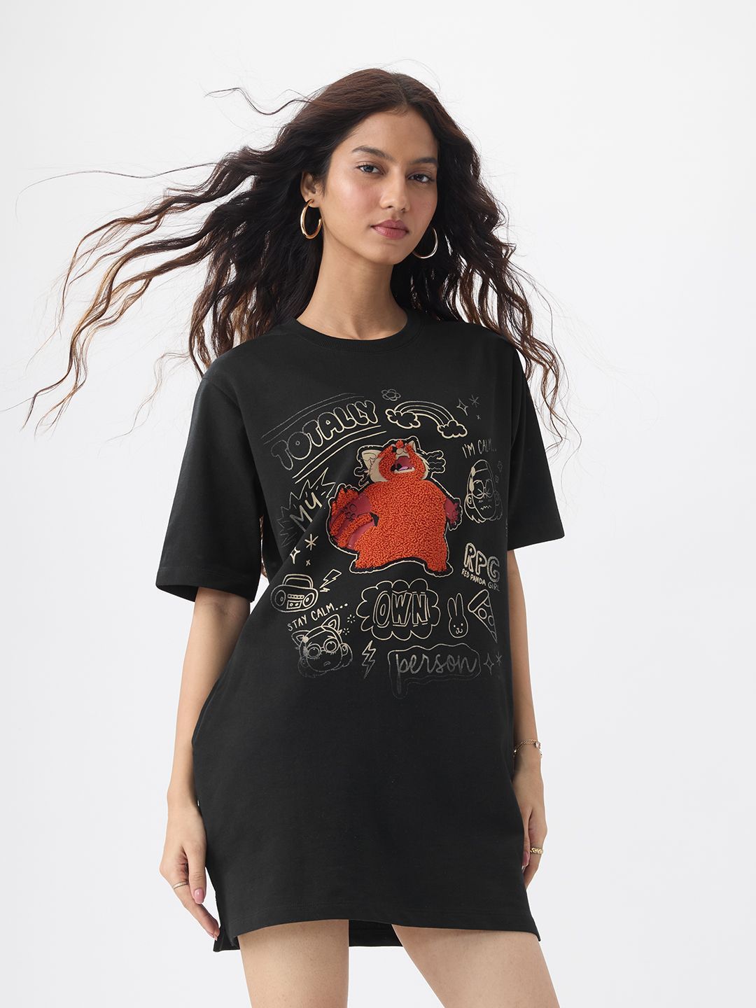The Souled Store Women Typography Panda Printed T-shirt Oversized Dresses-picture-36