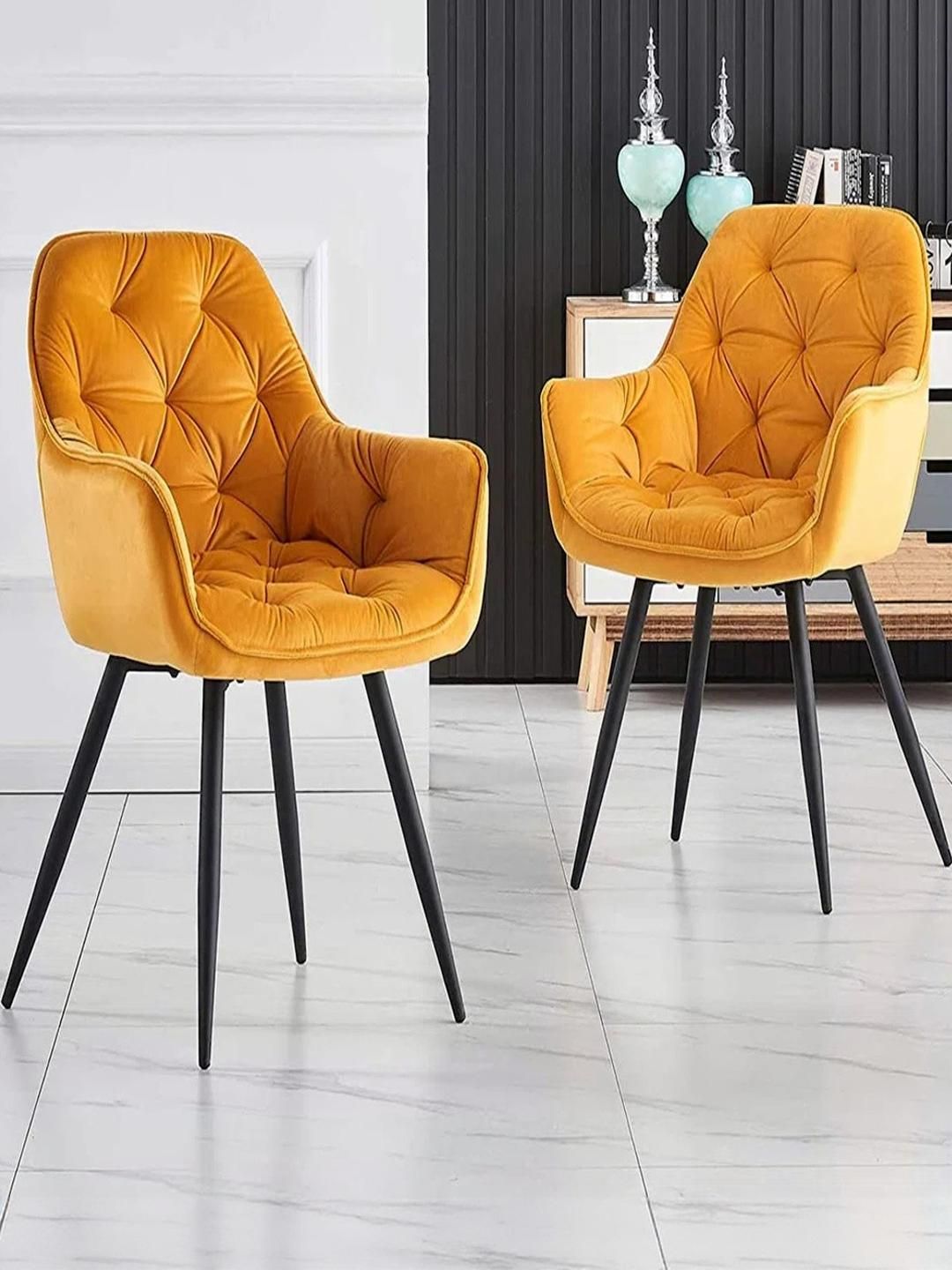 DOE BUCK Metal Yellow Tufted Chair