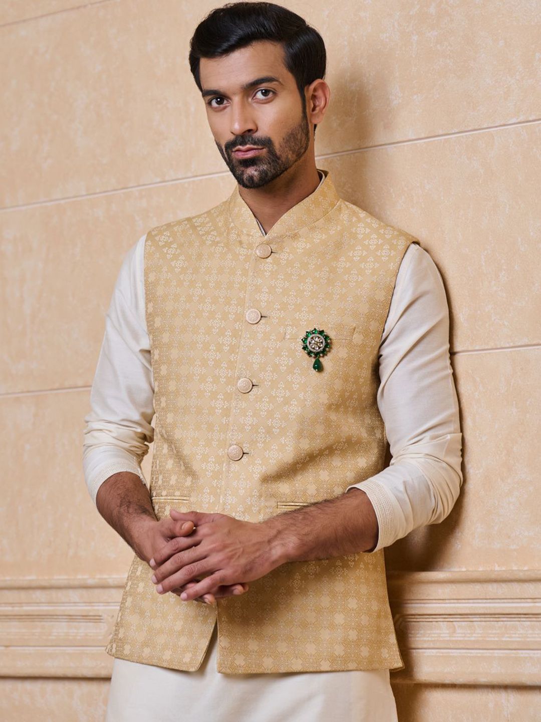 Tasva Printed Brocade Woven Nehru Jacket-picture-57
