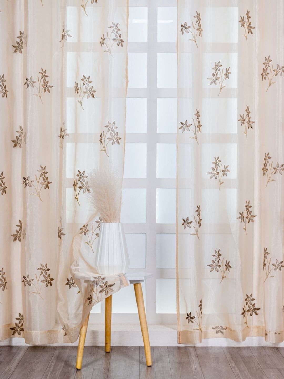 Parda Online Gold-Toned Set of 2 Floral Sheer Door Curtain-picture-21