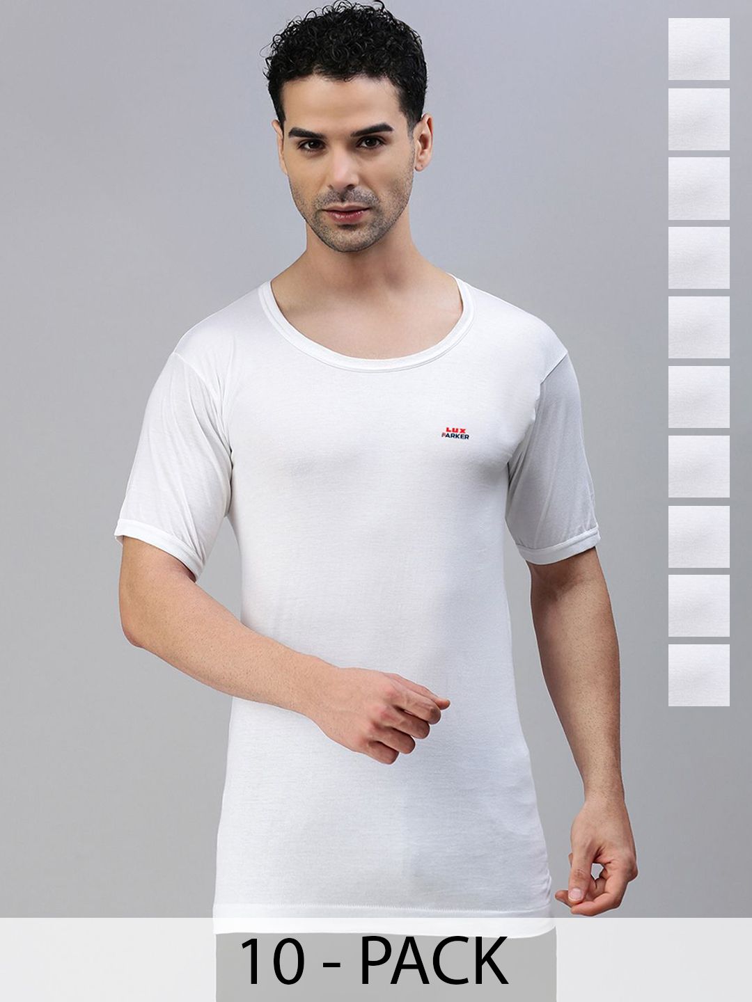 LUX PARKER Pack Of 10 Round Neck Pure Cotton Vests PARKER_WH_RNS_10PC-picture-49