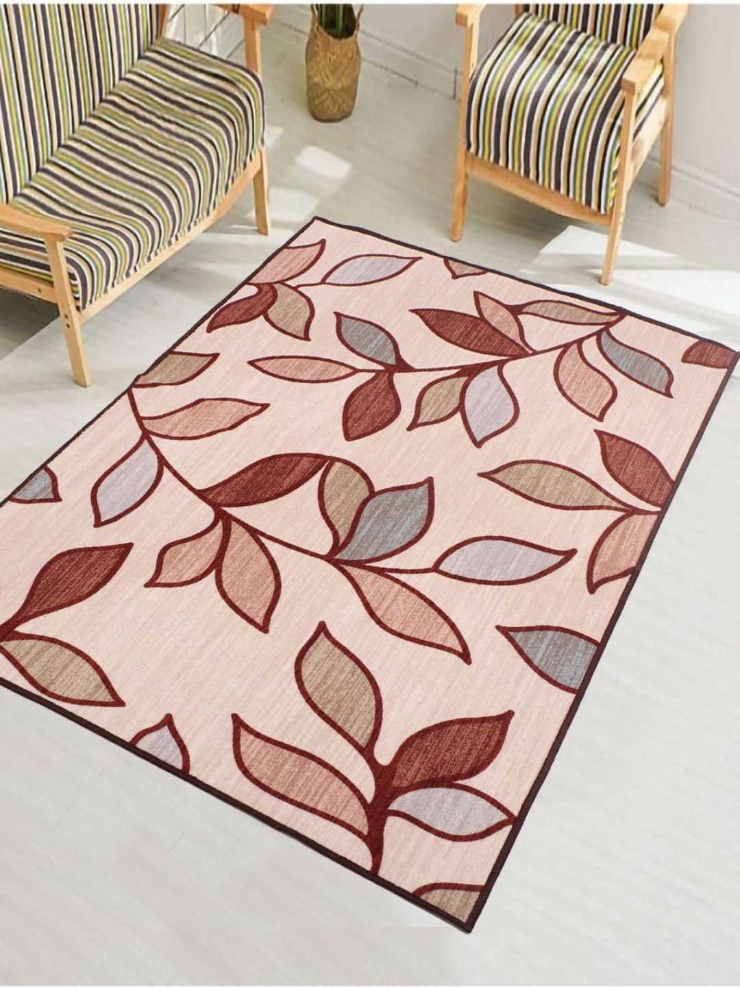 MODEFE Peach-Coloured Floral Anti-Skid Nylon Carpet-picture-37