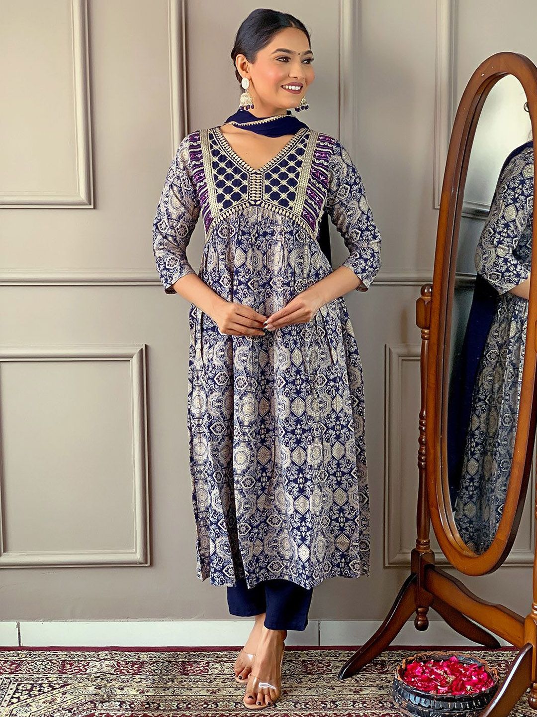 TWINS LADY Women Ethnic Motifs Printed Anarkali Kurta with Trousers & Dupatta