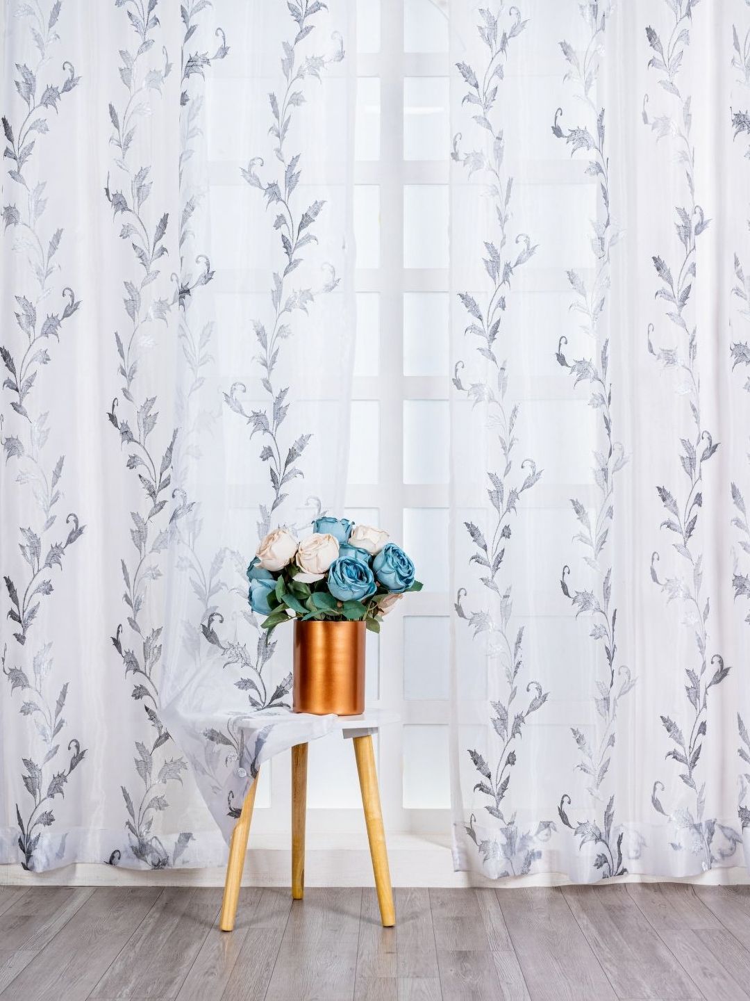 Parda Online White & Grey Set of 2 Ethnic Motifs Sheer Long Door Curtain-image-30