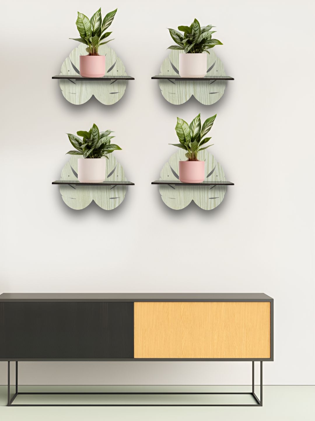 OLIVE TREE Black & Cream 4 Pieces Olive Tree Planter Stand Wall Shelves-image-44