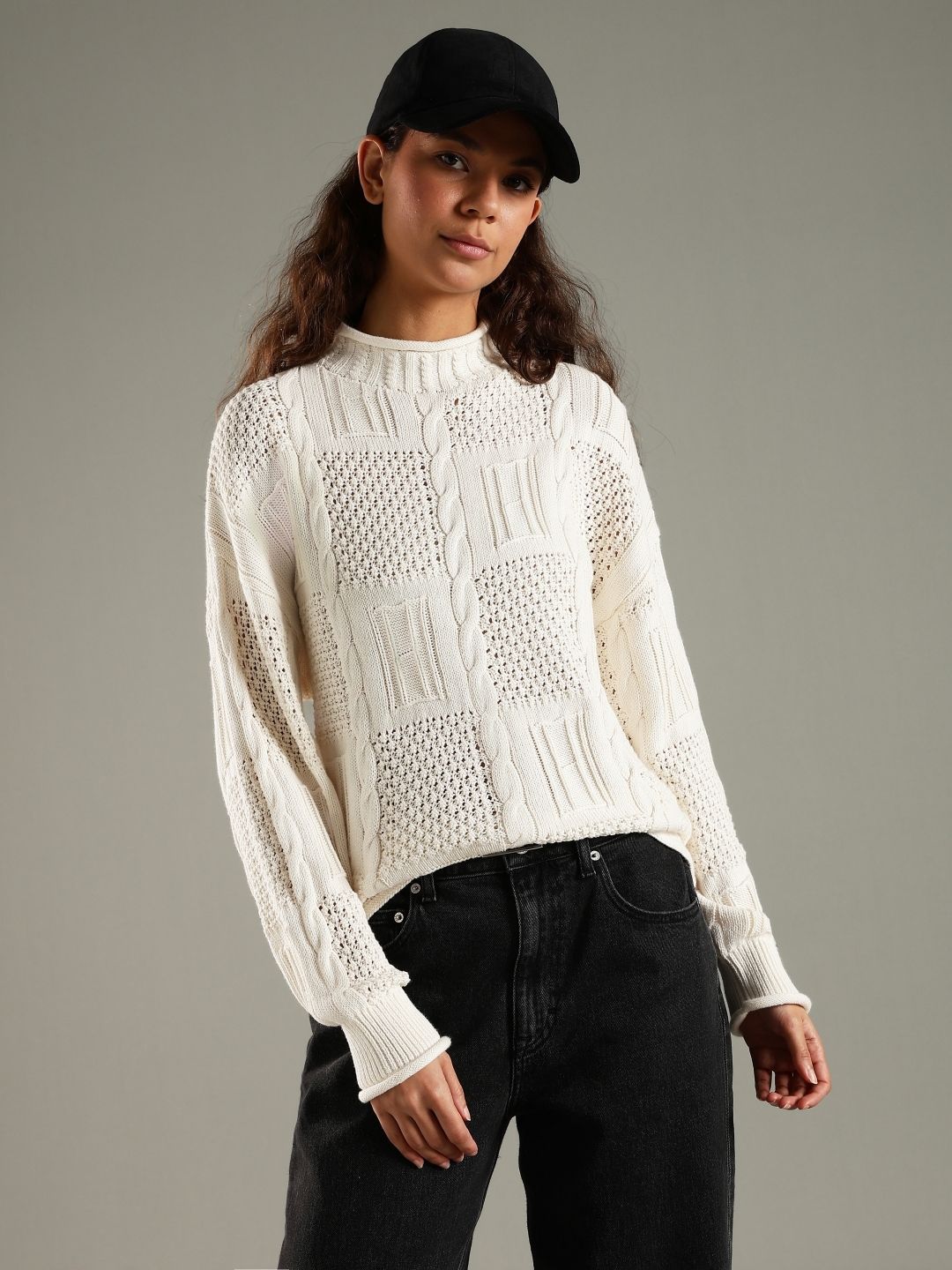 Tommy Hilfiger Women Relaxed Fit High Neck Cable Knit Pullover Sweater-picture-35