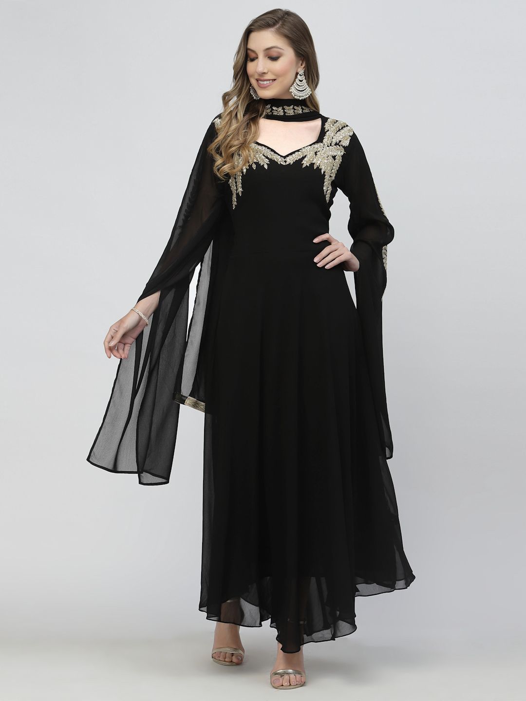 TS LIFESTYLE Embroidered Maxi Gown Ethnic Dress With Dupatta-image-10