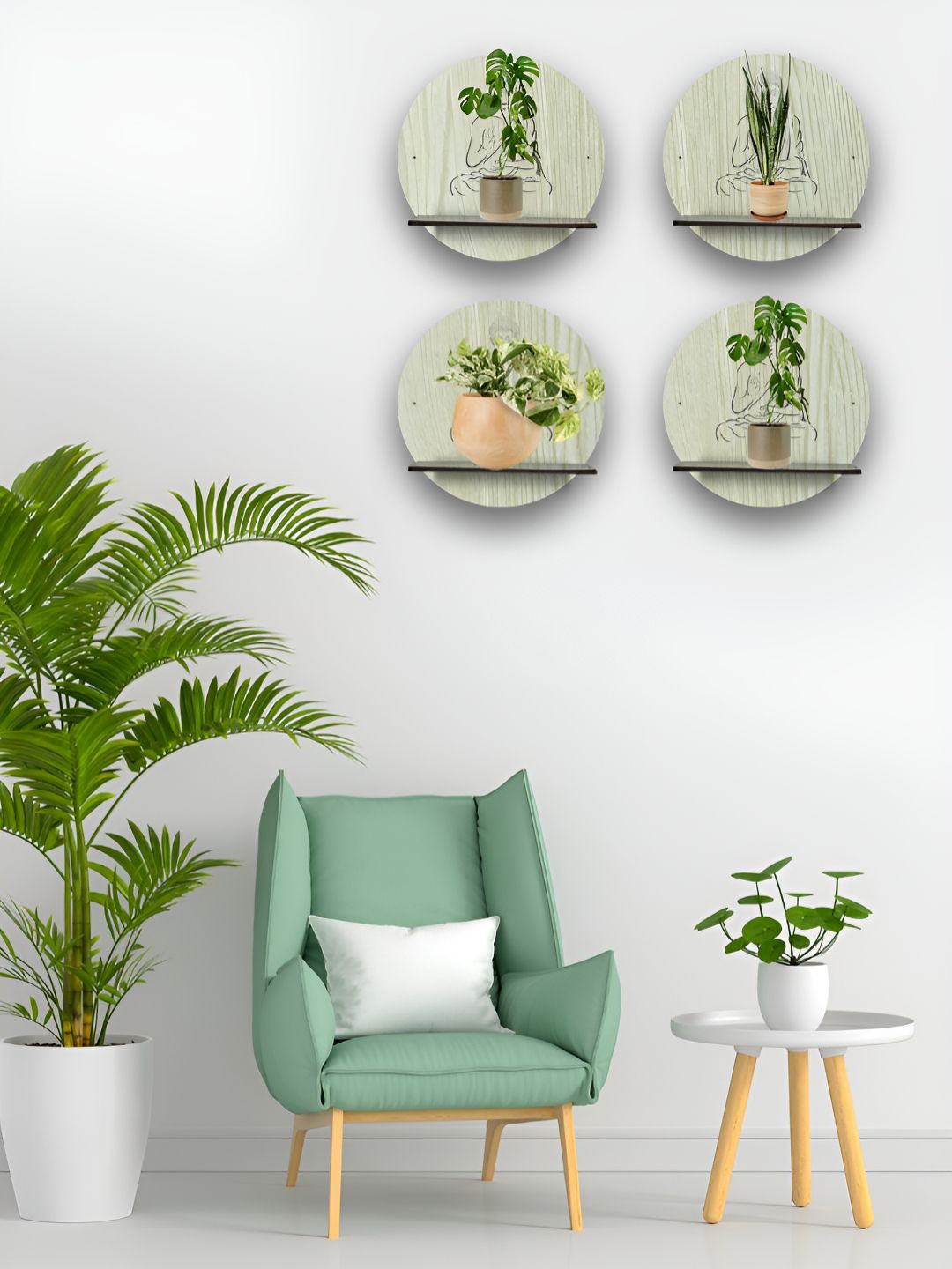 OLIVE TREE Black & Cream 4 Pieces Olive Tree Planter Stand Wall Shelves-picture-4