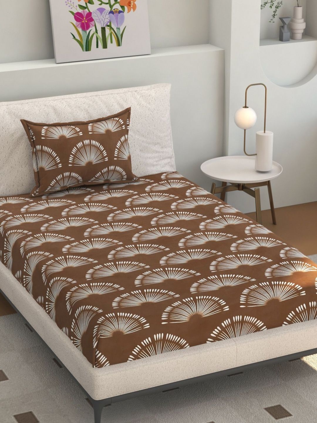 Florida Brown & White Floral 160 TC Single Bedsheet Set 275 cm X 228 cm-picture-27