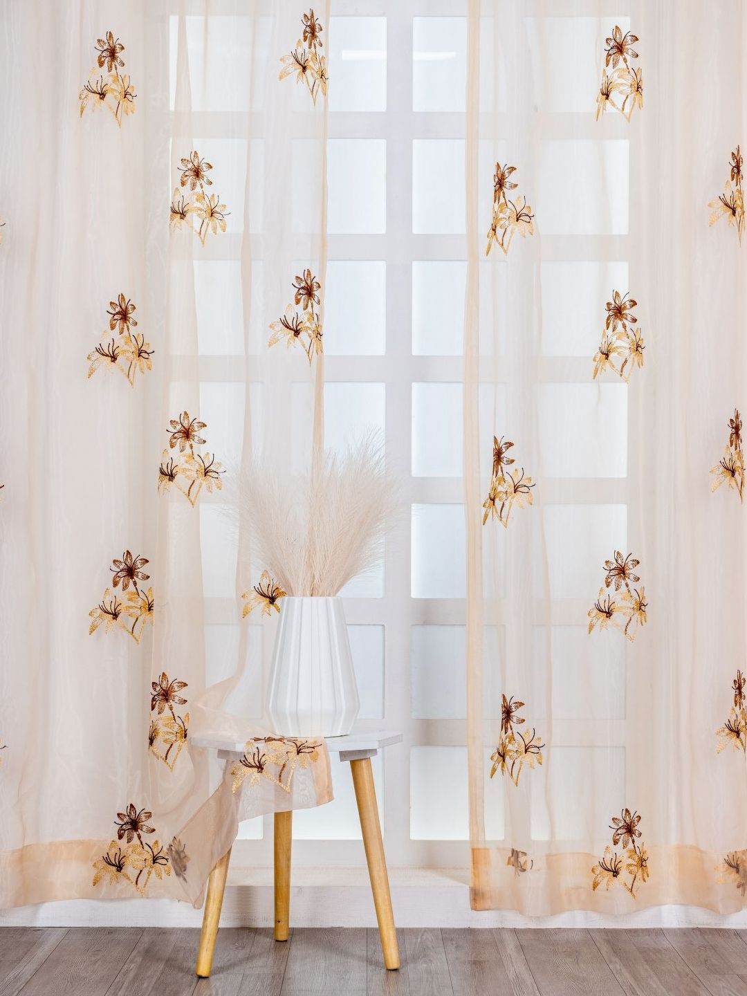 Parda Online Brown Set of 2 Floral Sheer Window Curtain-picture-43