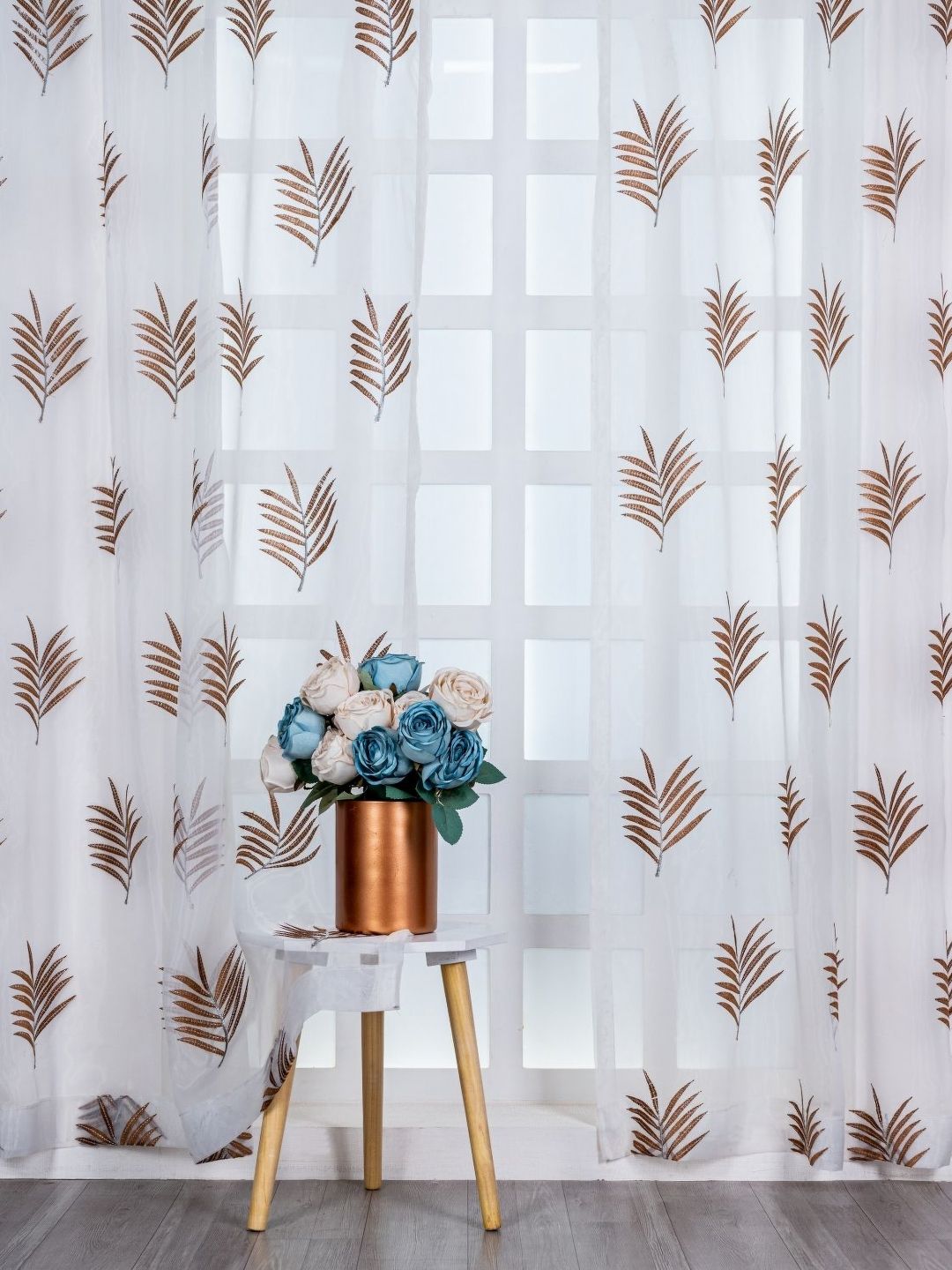 Parda Online White & Brown Set of 2 Ethnic Motifs Sheer Long Door Curtain-image-31