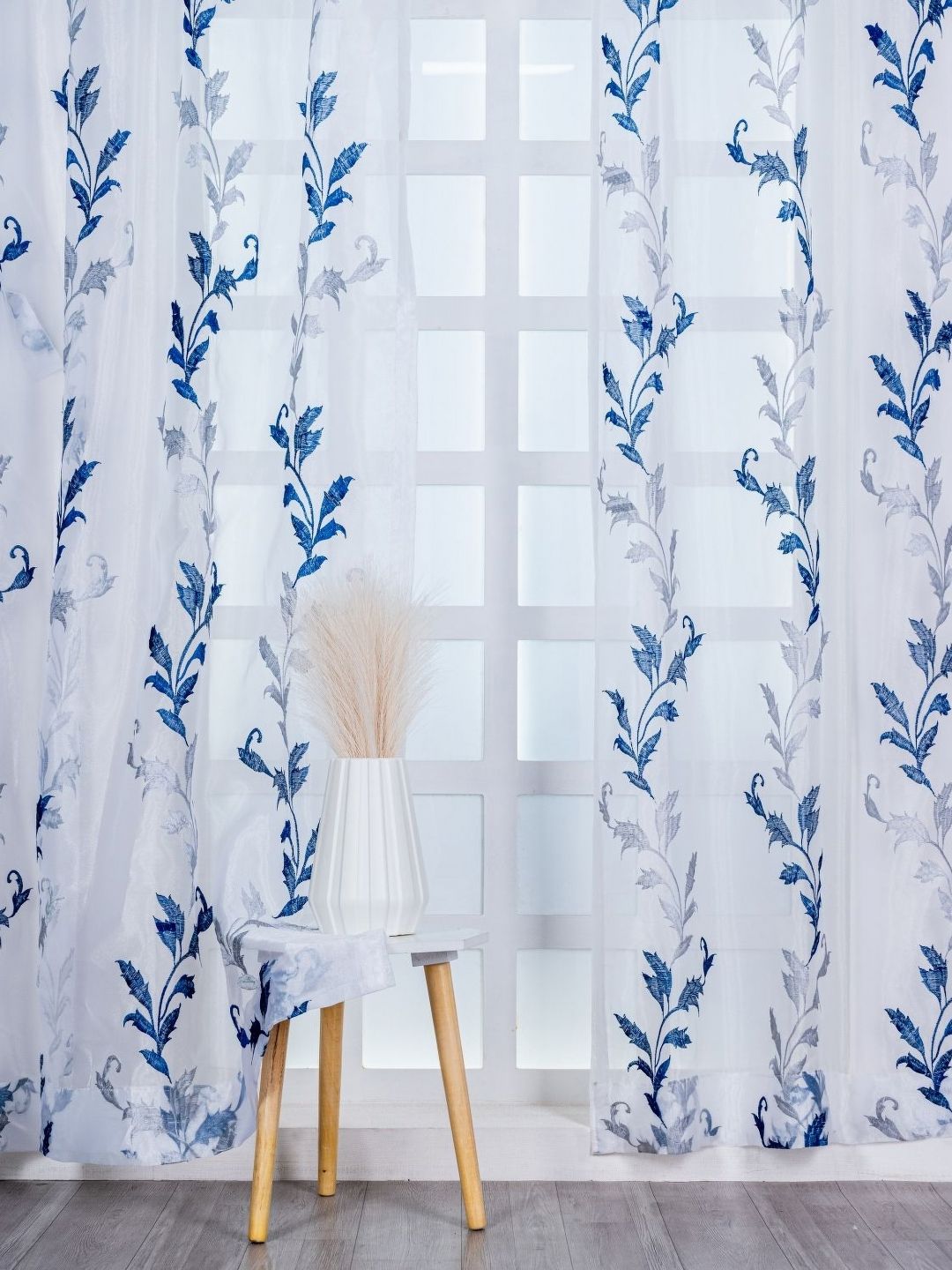 Parda Online White & Blue Set of 2 Ethnic Motifs Sheer Window Curtain-picture-3