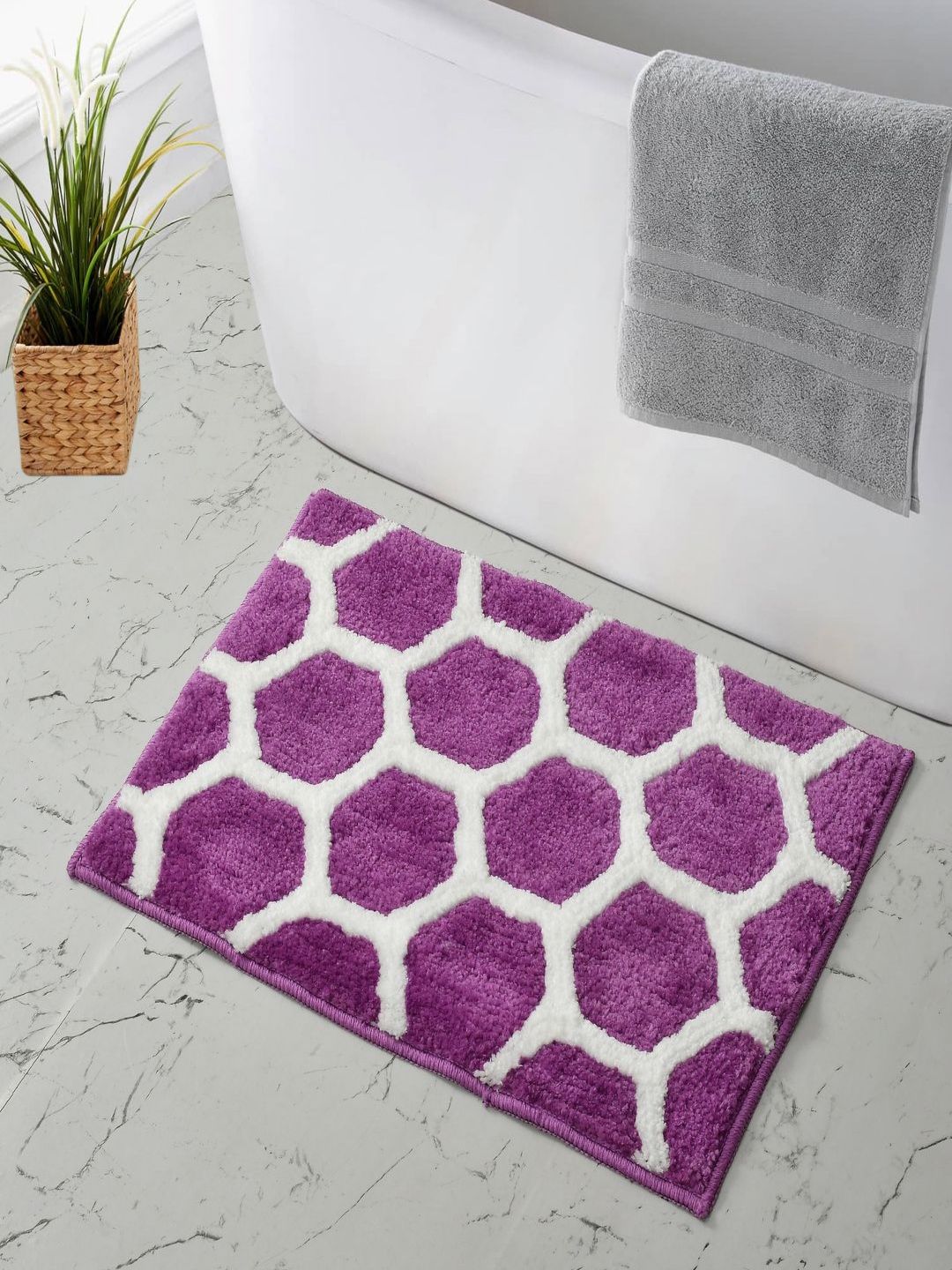 MAA HOME CONCEPT Purple & White Textured Anti-Skid Bath Rugs-image-46