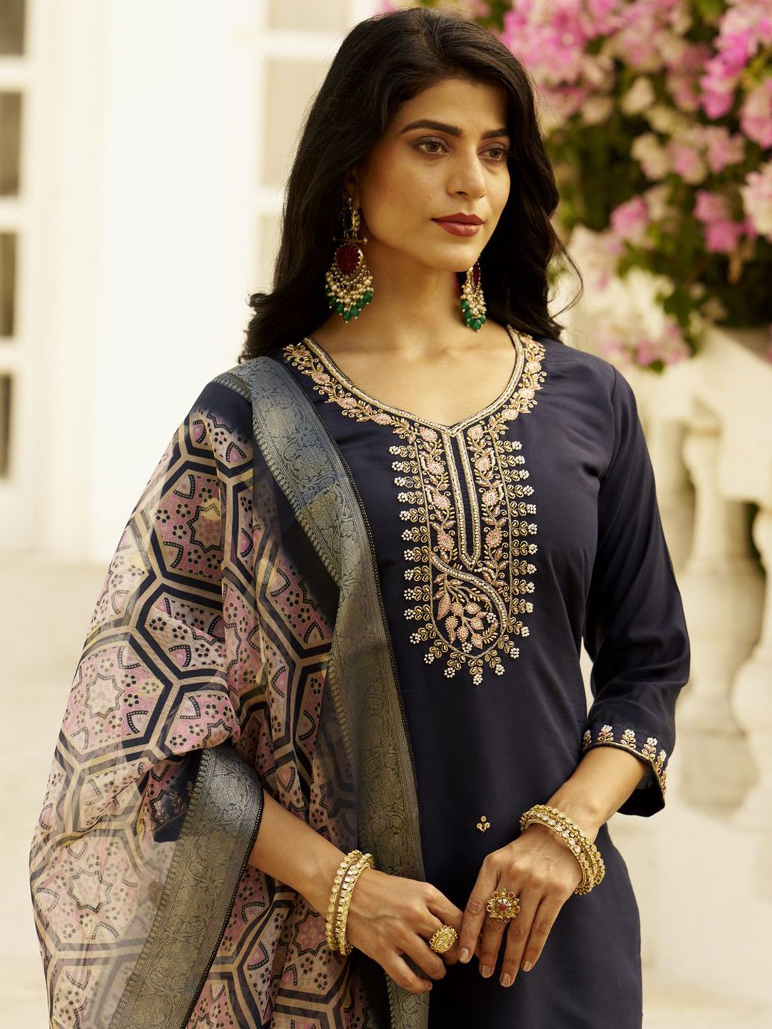 VredeVogel Women Ethnic Motif Embroidered Thread Work Kurta with Trousers & Dupatta