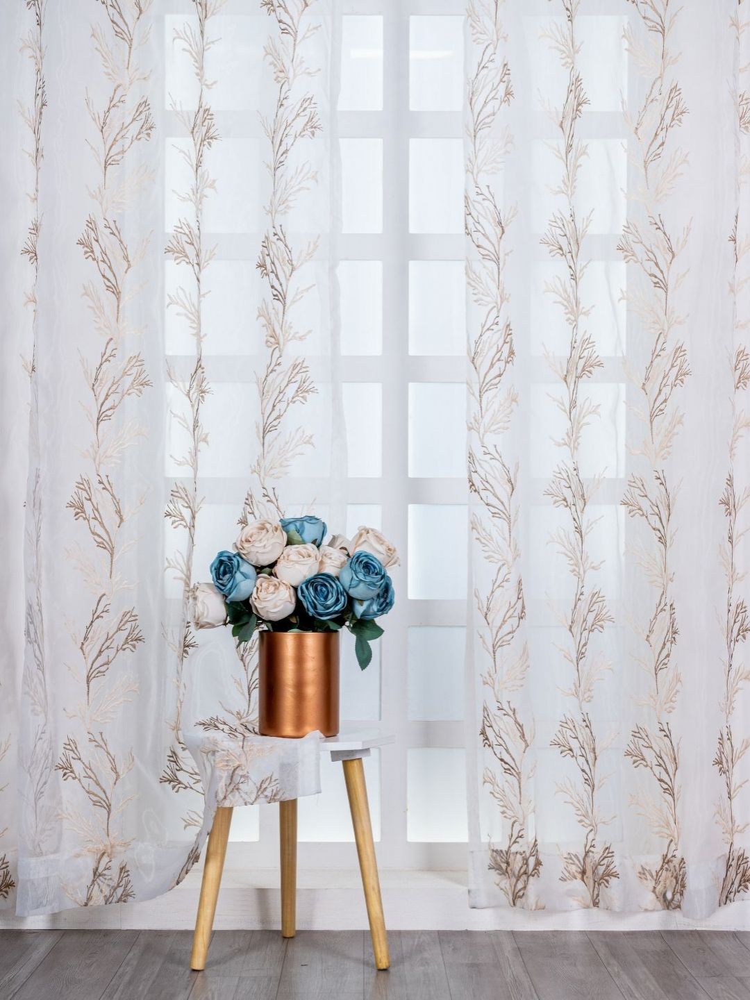 Parda Online White & Brown Set of 2 Ethnic Motifs Tissue Sheer Long Door Curtain-image-49