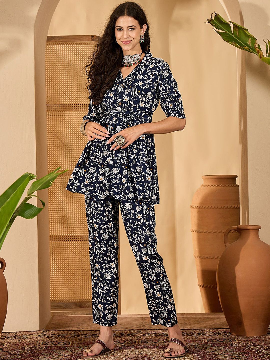 Sangria Floral Printed Pure Cotton Tunic & Trousers Co-Ords-picture-14