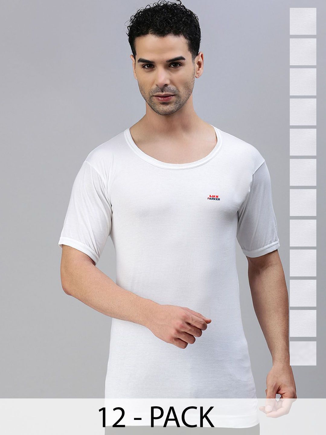 LUX PARKER Pack Of 12 Combed Cotton Round Neck Basic Vests PARKER_WH_RNS_12PC-picture-22