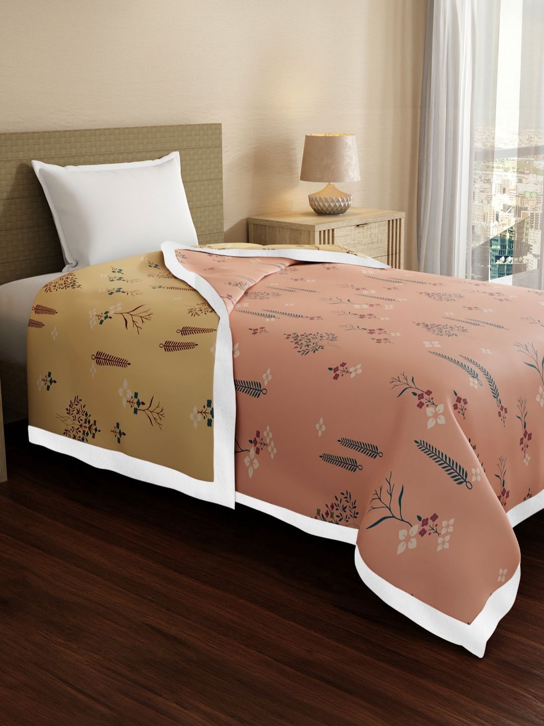 Boutique Living India Peach & Blue 200 TC Floral Single Bed Cotton Dohar-picture-25