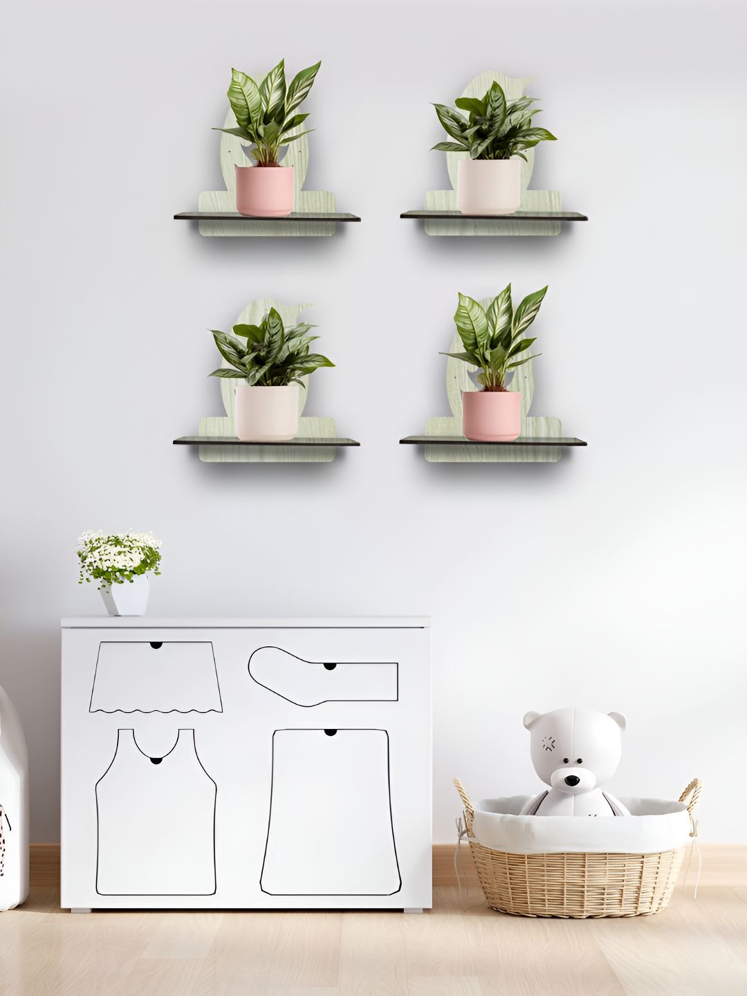 OLIVE TREE Black & Cream 4 Pieces Olive Tree Planter Stand Wall Shelves-image-47