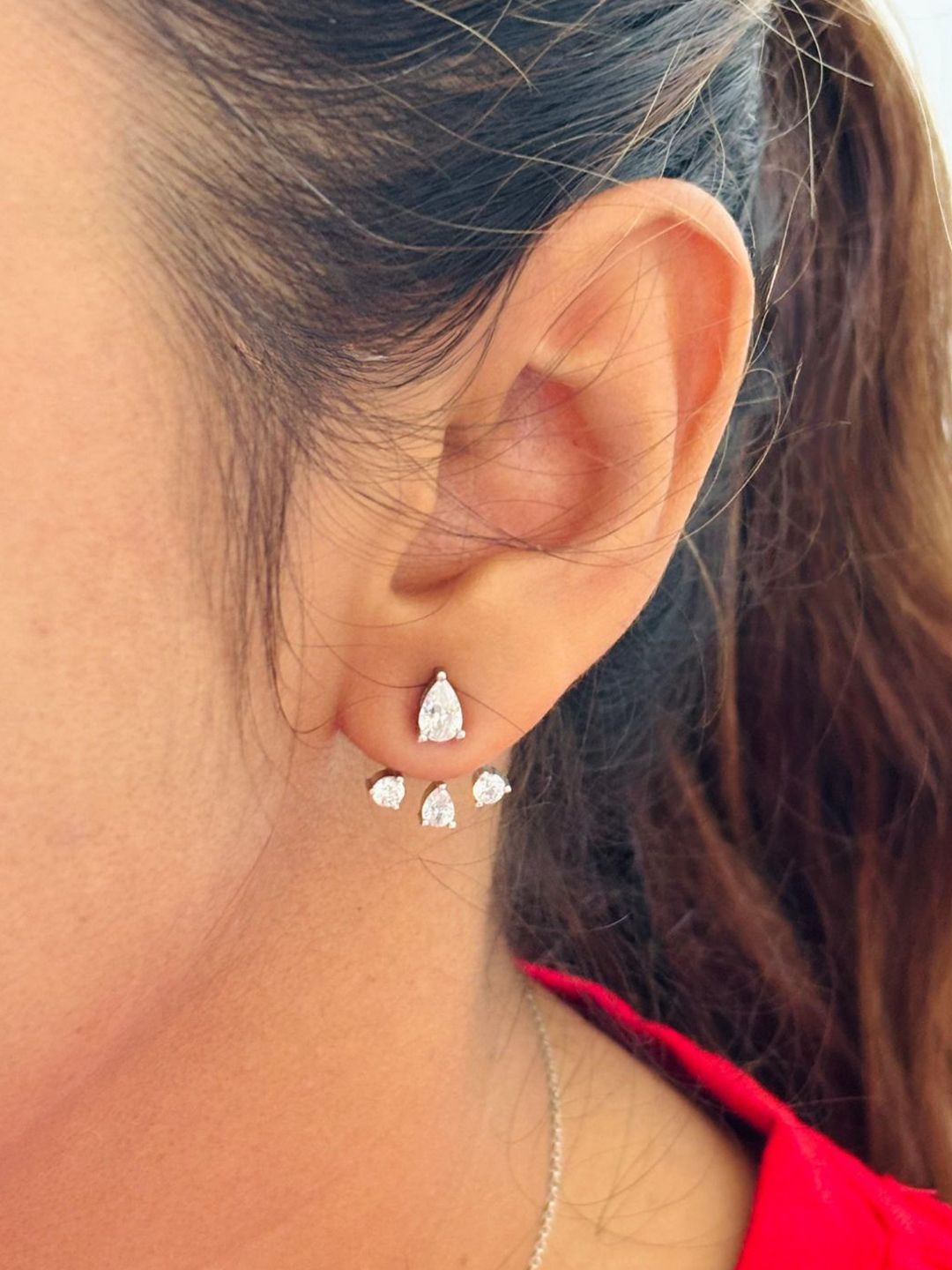 Luxevogue Rhodium Plated Anti Tarnish 925 Sterling Silver Halo Tear Drop Stud Earrings-picture-54