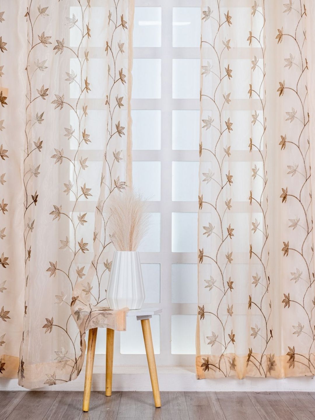 Parda Online Brown Set of 2 Floral Sheer Door Curtain-image-17