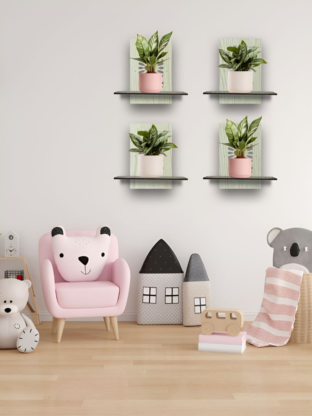 OLIVE TREE Black & Cream 4 Pieces Olive Tree Planter Stand Wall Shelves-image-48