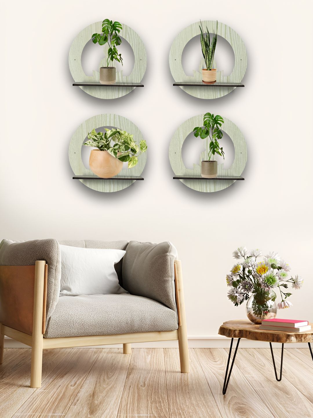 OLIVE TREE Black & Cream 4 Pieces Olive Tree Planter Stand Wall Shelves-picture-32