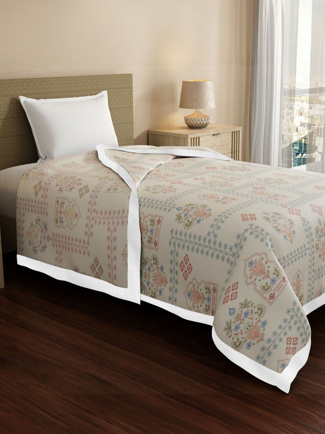 Boutique Living India Grey & Blue 200 TC Ethnic Motifs Single Bed Cotton Dohar-image-33