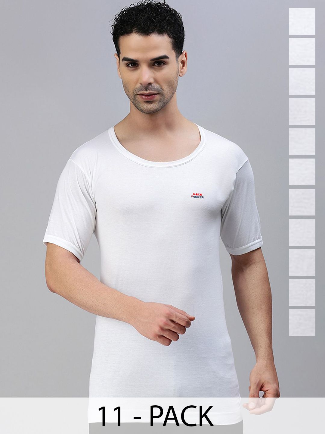 LUX PARKER Pack Of 11 Round Neck Pure Cotton Ultrasoft Vests PARKER_WH_RNS_11PC-picture-39
