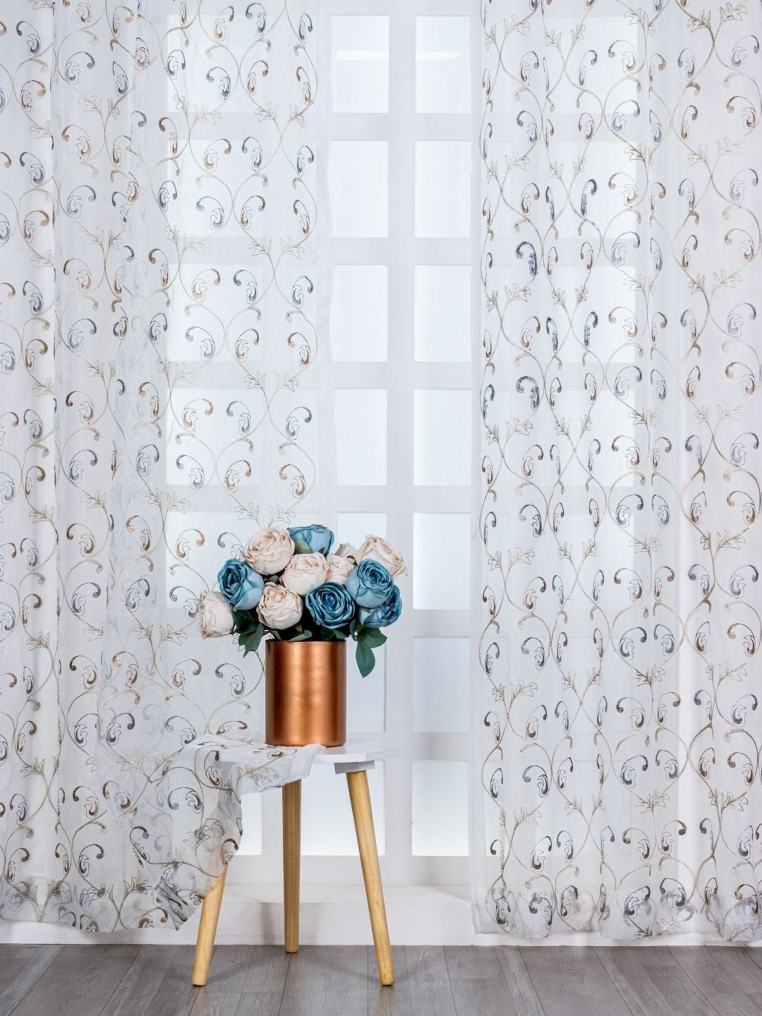 Parda Online White & Brown Set of 2 Embroidered Sheer Door Curtain-image-39
