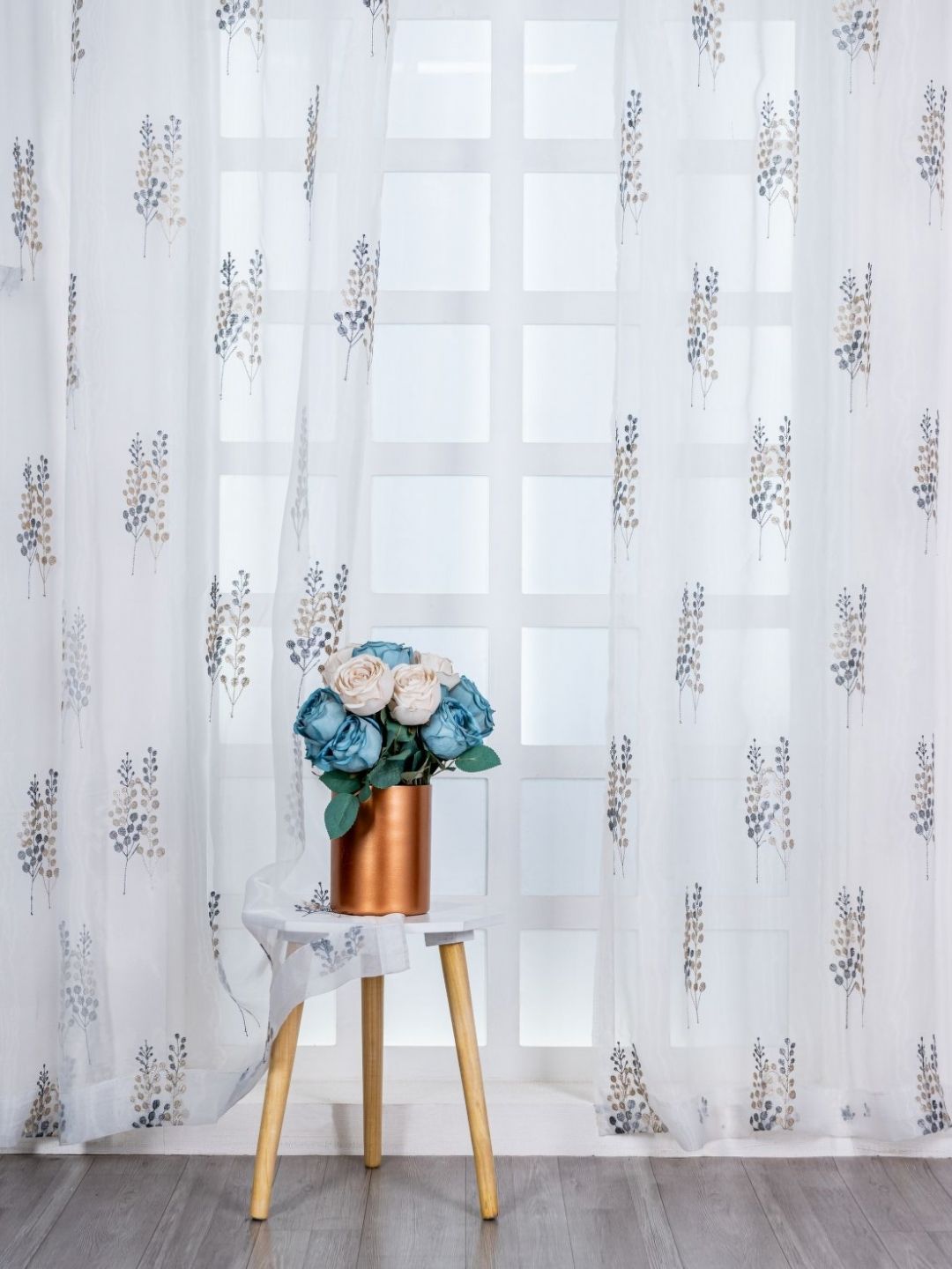 Parda Online White & Grey Set of 2 Ethnic Motifs Sheer Door Curtain-image-34