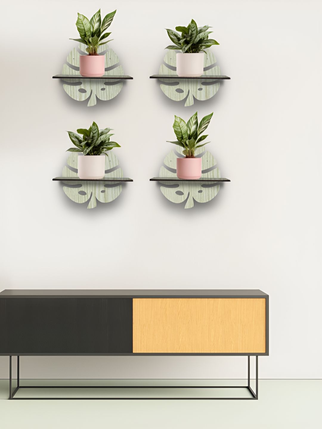 OLIVE TREE Black & Cream 4 Pieces Olive Tree Planter Stand Wall Shelves-image-48