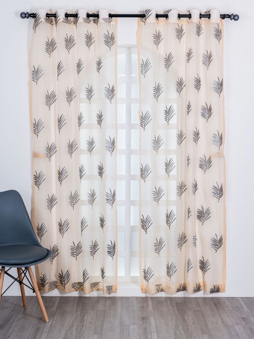 Parda Online Peach-Coloured & Grey Set of 2 Ethnic Motifs Sheer Window Curtain-picture-40