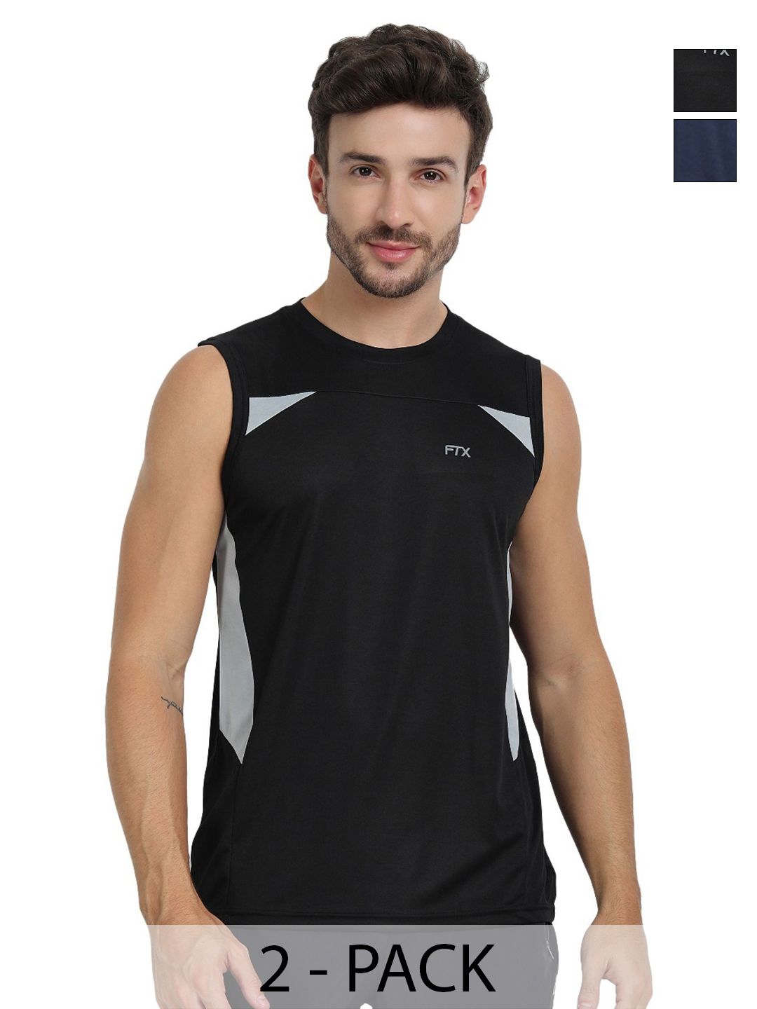 FTX Pack Of 2 Colourblocked Sleeveless Dry Fit T-shirt-picture-27