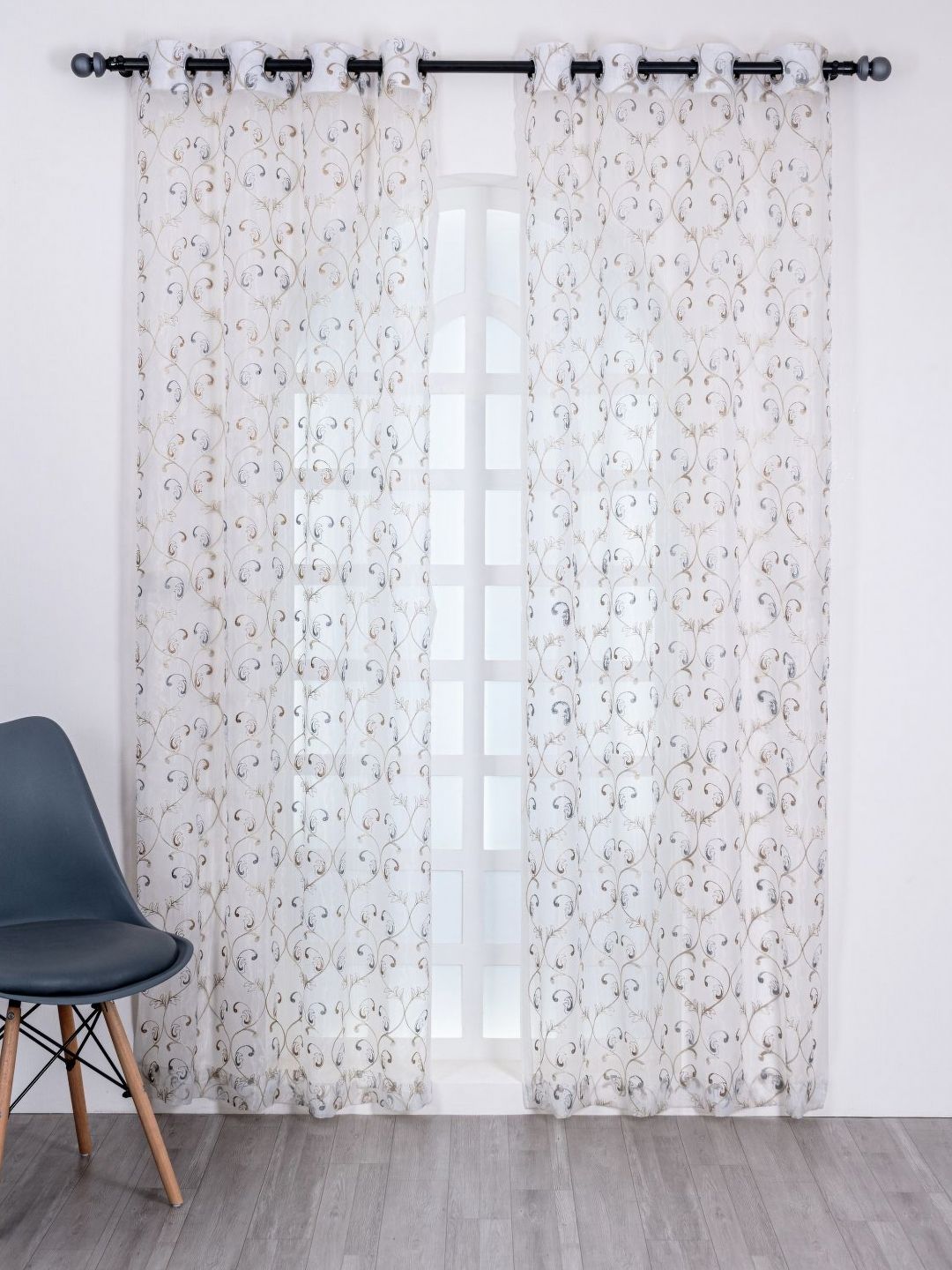 Parda Online White & Brown 2 Pieces Embroidered Sheer Long Door Curtain-image-43