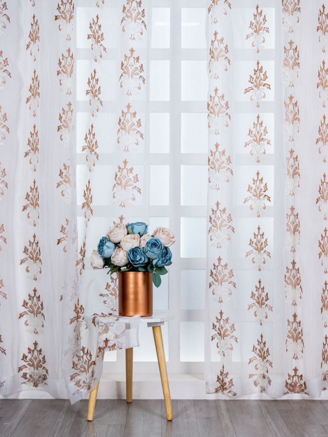 Parda Online White & Brown Set of 2 Embroidered Sheer Window Curtain-image-18