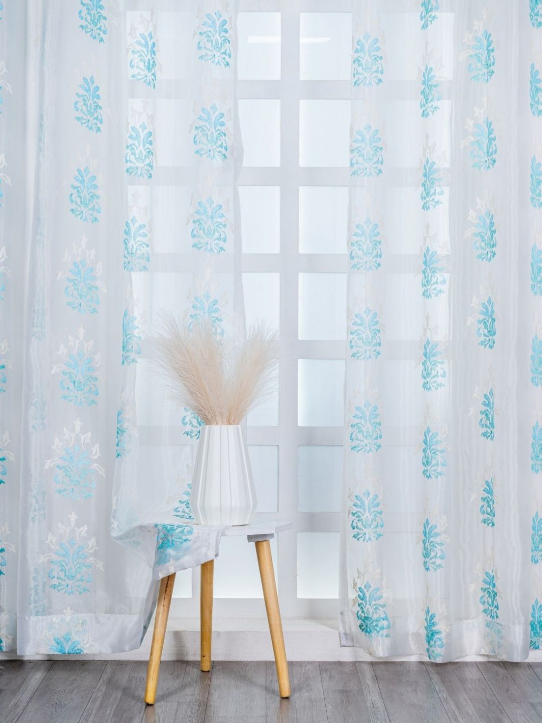 Parda Online White & Blue Set of 2 Embroidered Sheer Door Curtain-image-32