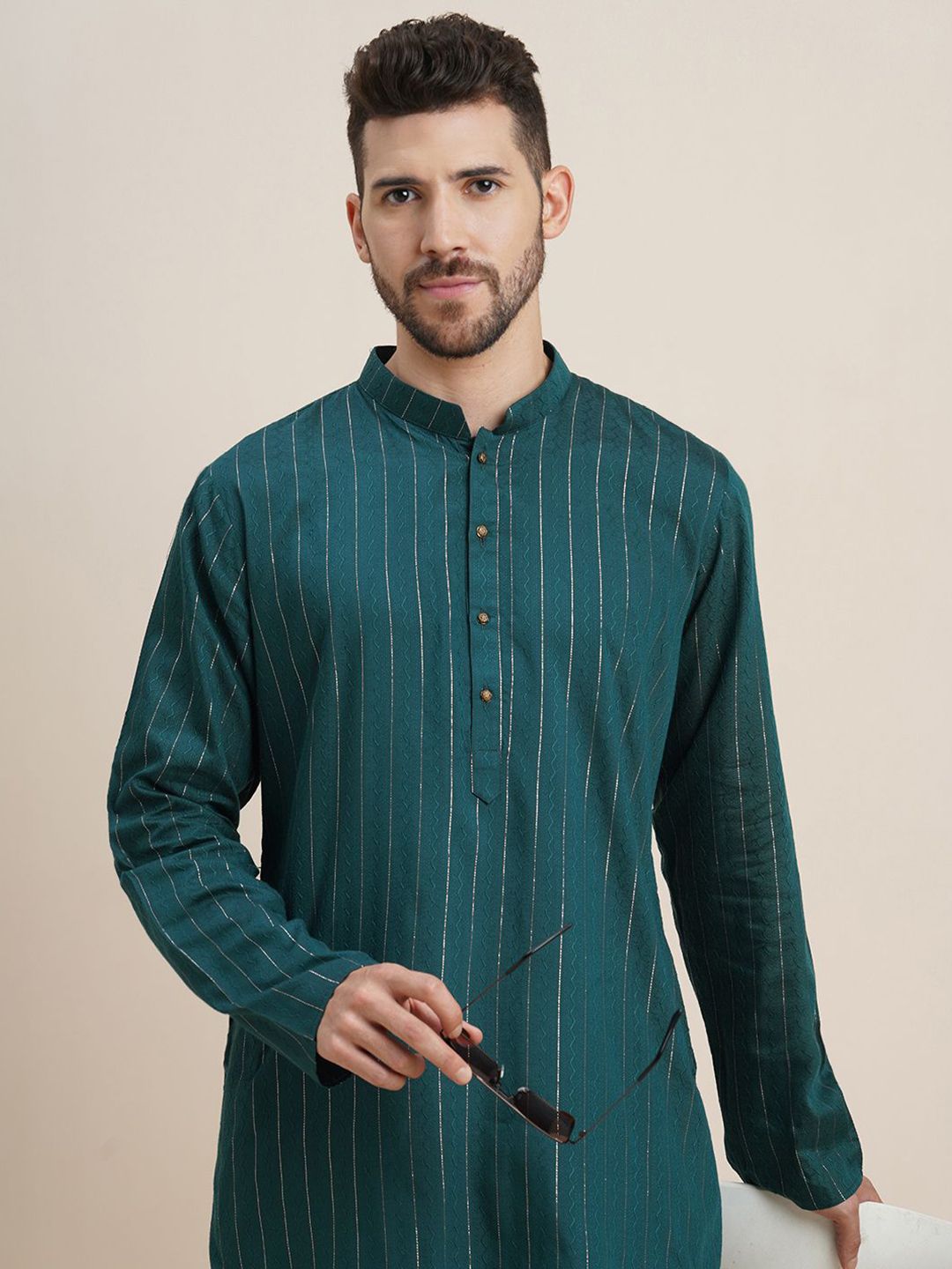 SWAGG INDIA Striped Mandarin Collar Straight Kurta-picture-41