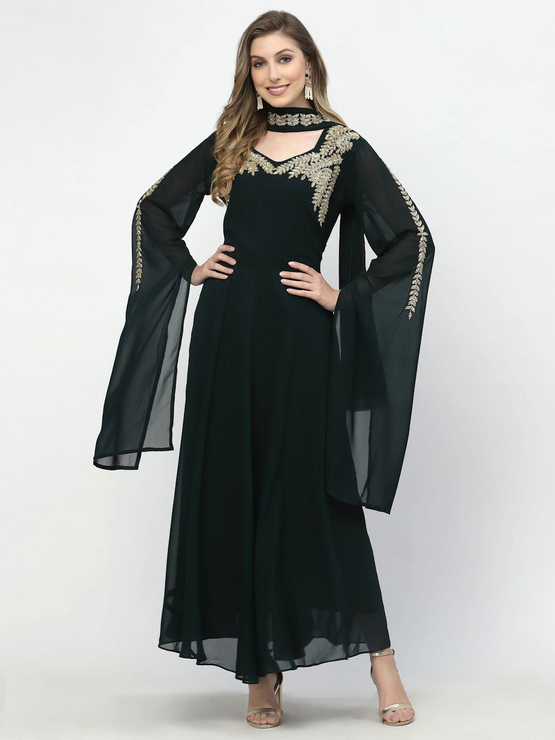 TS LIFESTYLE Floral Embroidered A-Line Maxi Ethnic Dress With Dupatta-image-35