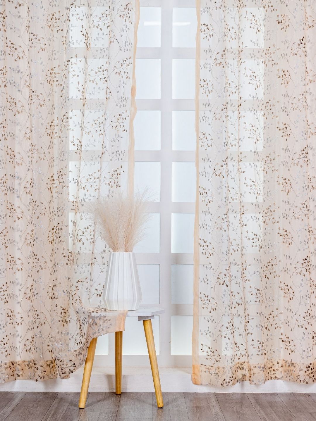 Parda Online Gold-Toned Set of 4 Floral Sheer Window Curtain-picture-36