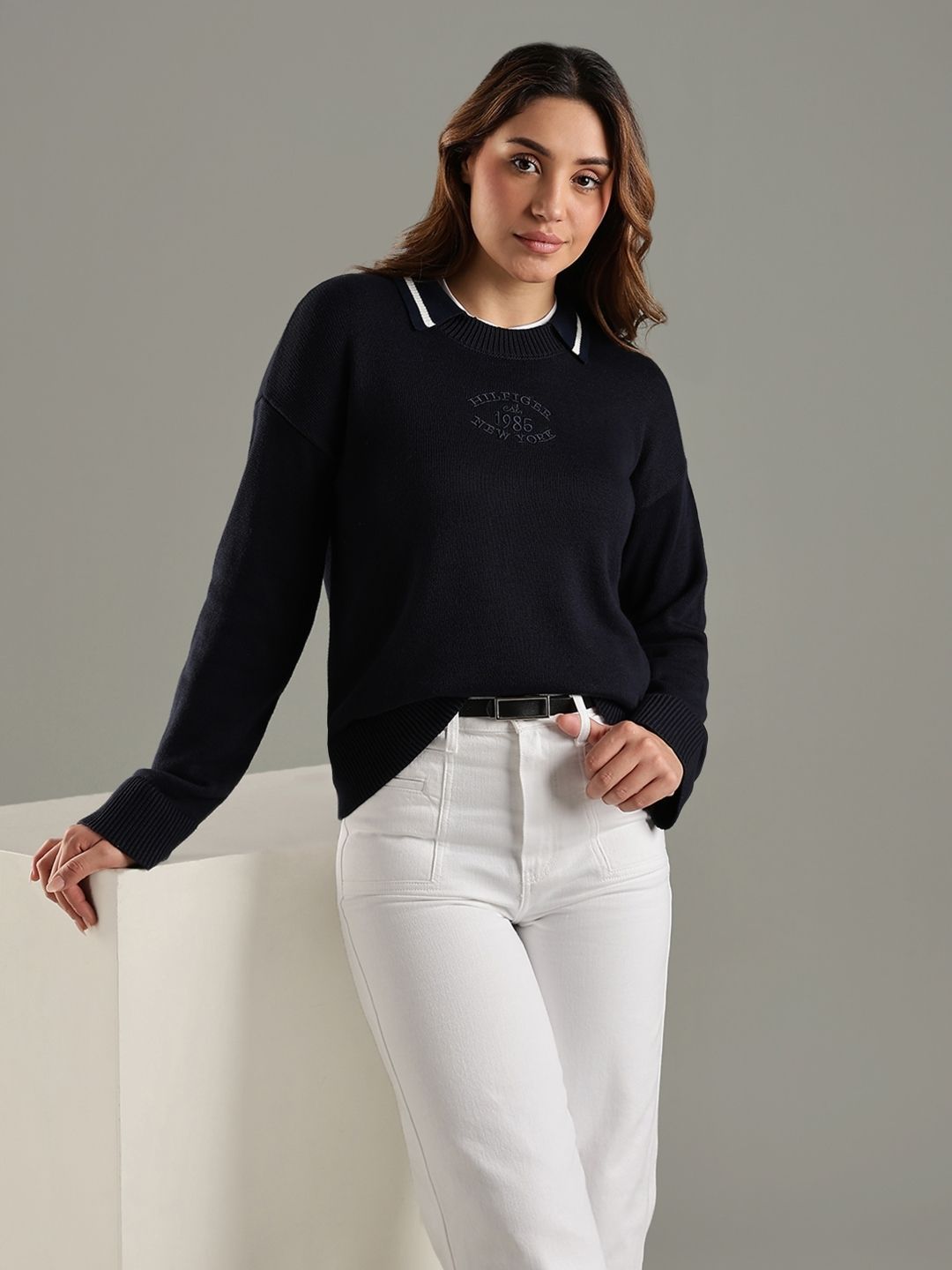 Tommy Hilfiger Women Brand Logo Embroidered Organic Cotton Pullover-image-37