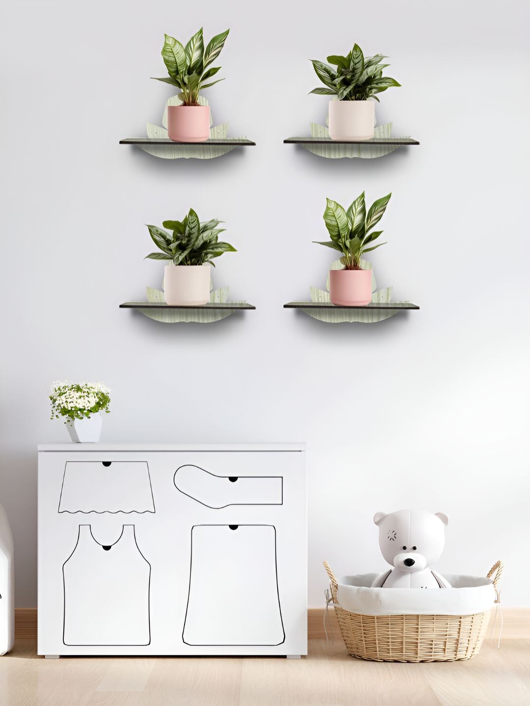 OLIVE TREE Black & Cream 4 Pieces Olive Tree Planter Stand Wall Shelves-image-46