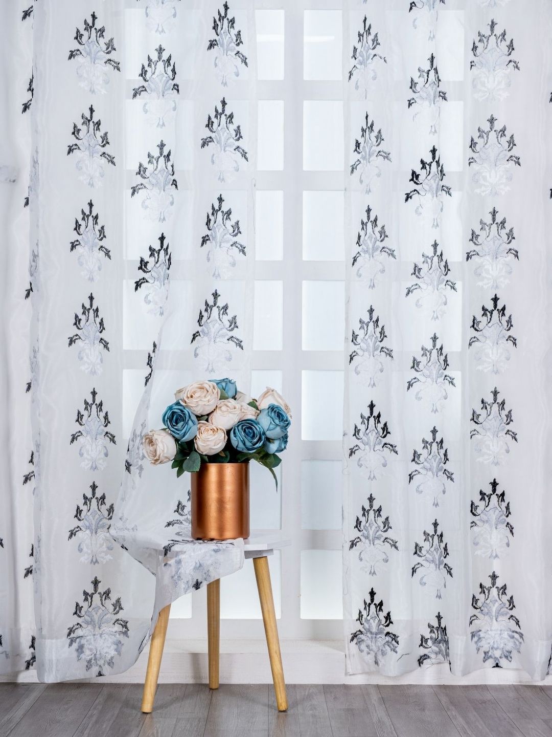Parda Online White & Black Set of 2 Embroidered Sheer Long Door Curtain-image-20