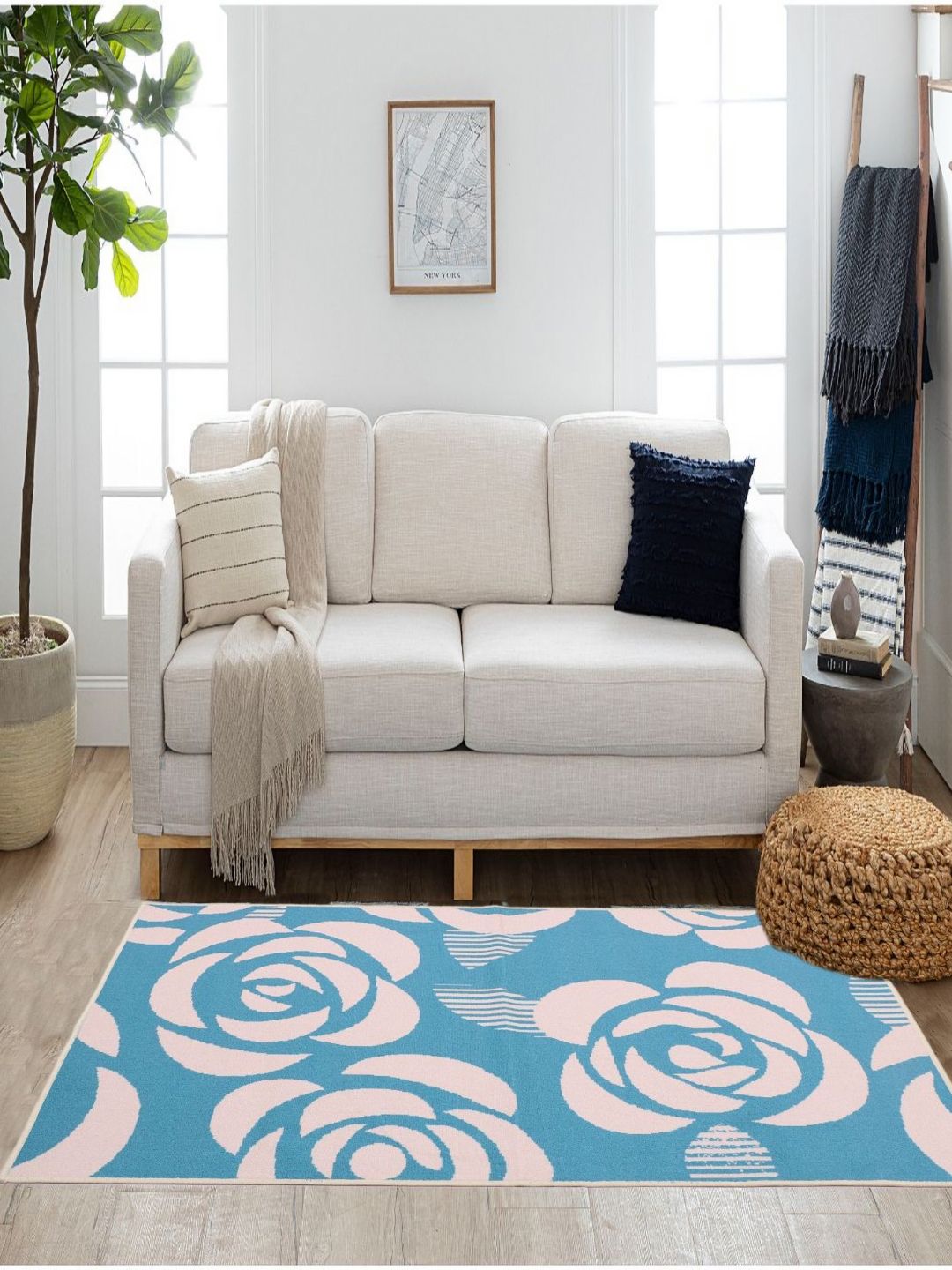 MODEFE Turquoise Blue Floral Anti-Skid Nylon Carpet-picture-12