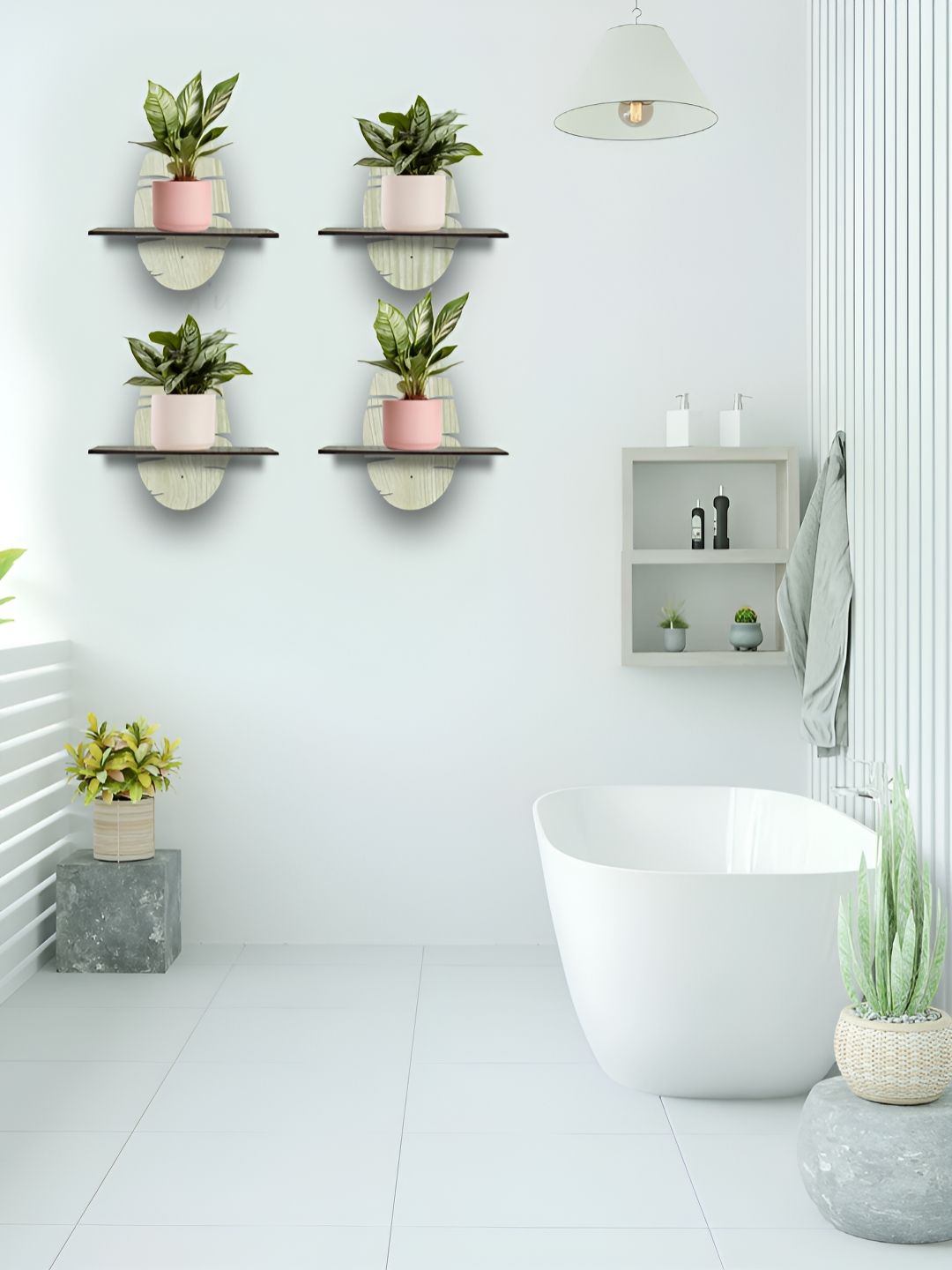 OLIVE TREE Black & Cream 4 Pieces Olive Tree Planter Stand Wall Shelves-picture-28