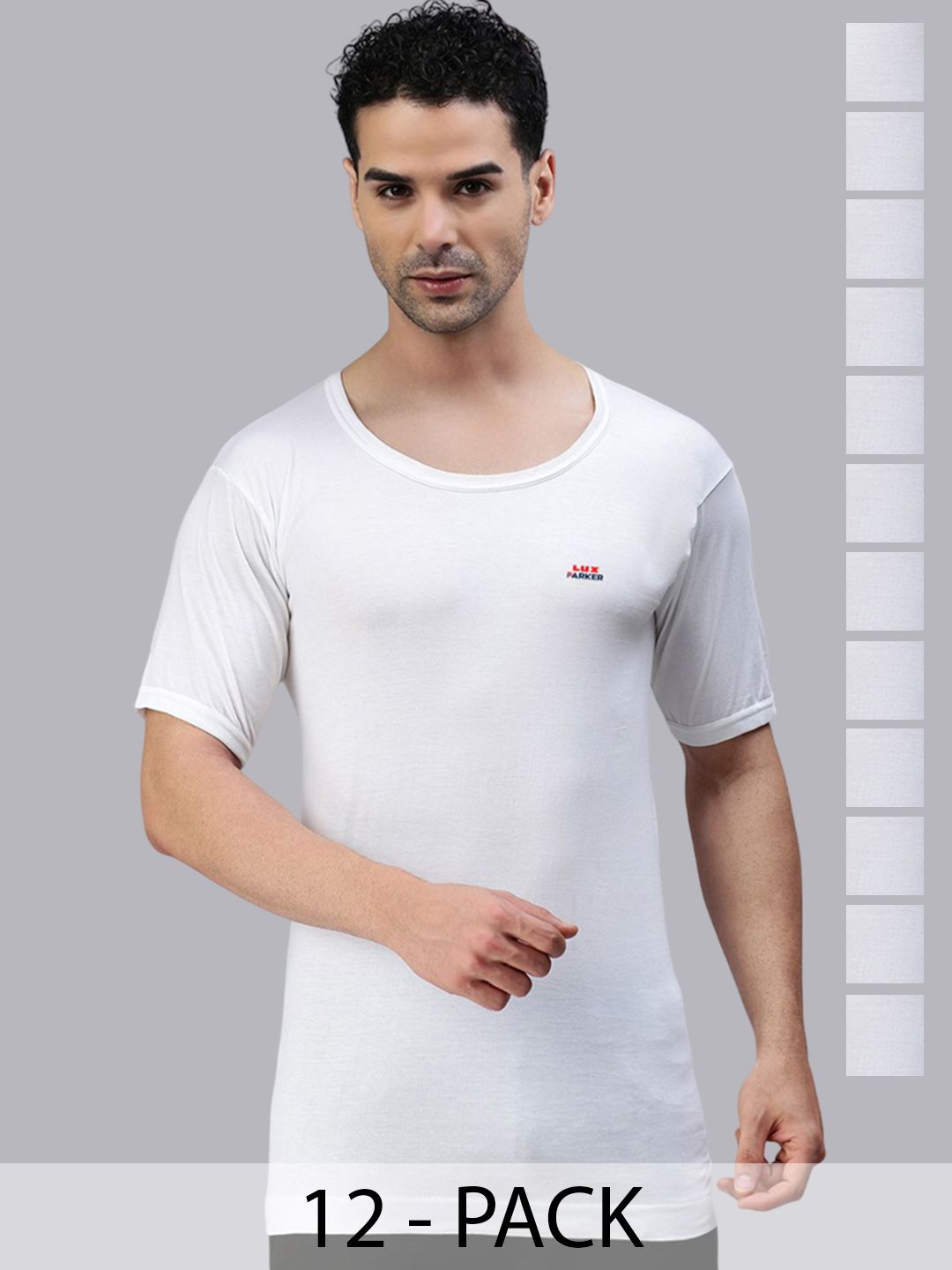 LUX PARKER Pack Of 12 Round Neck Pure Cotton Ultrasoft Vests PARKER_WH_RNS_12PC-picture-15