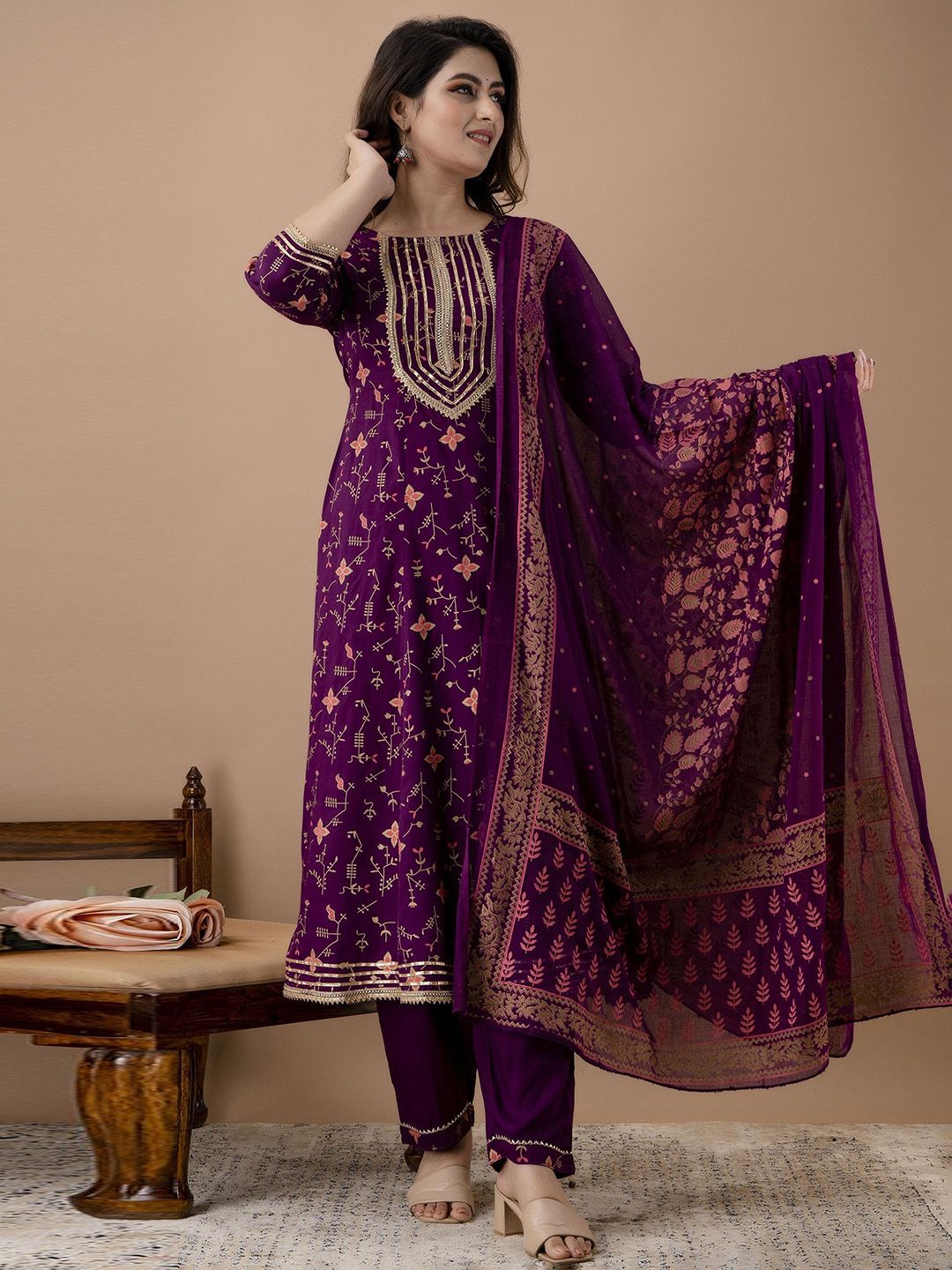 SP DESIGNS Women Ethnic Motifs Embroidered Gotta Patti Kurta with Palazzos & Dupatta